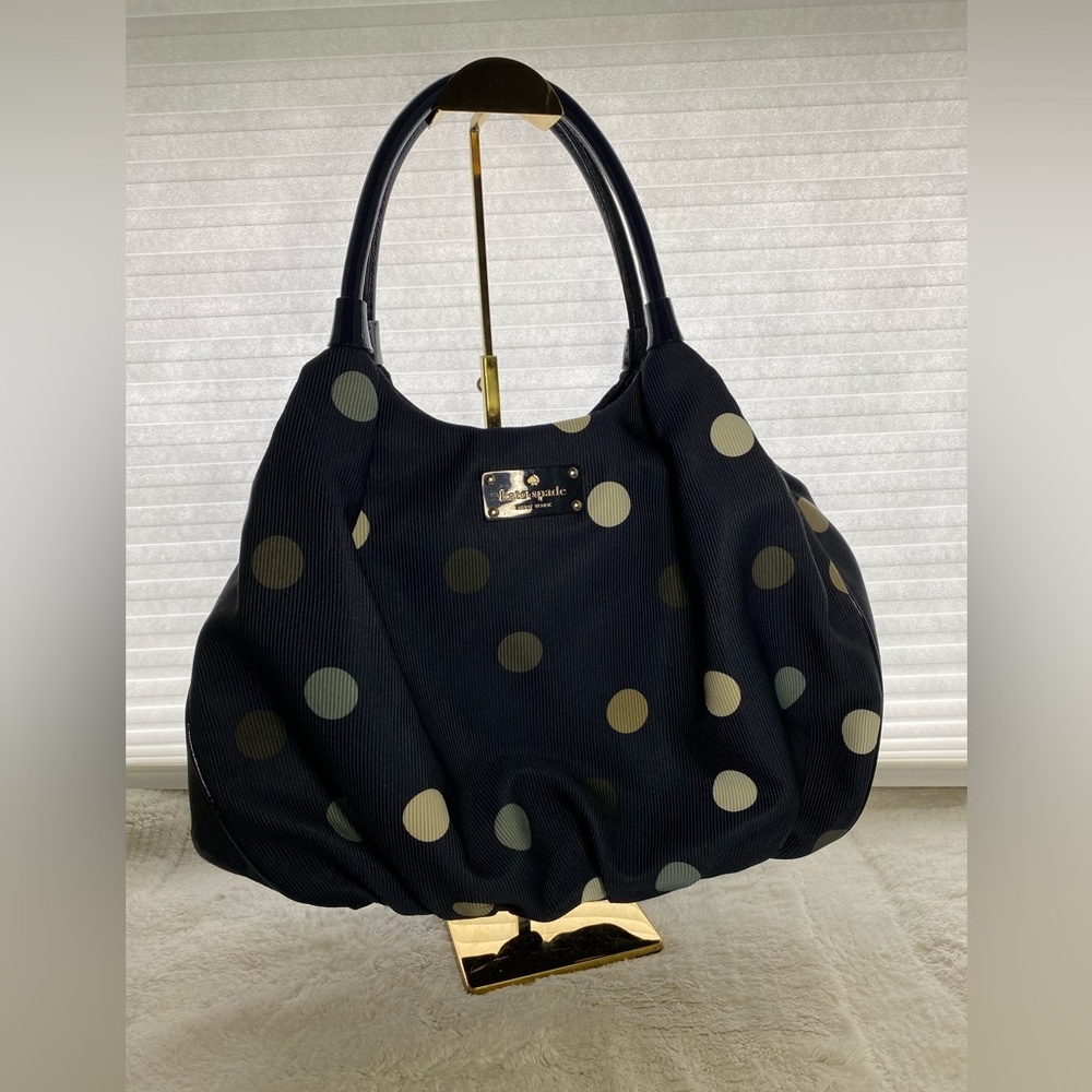 Kate Spade EUC Rare Park Row Karen Hobo Bag Navy Blue with Multicolored Dots - Picture 6 of 16